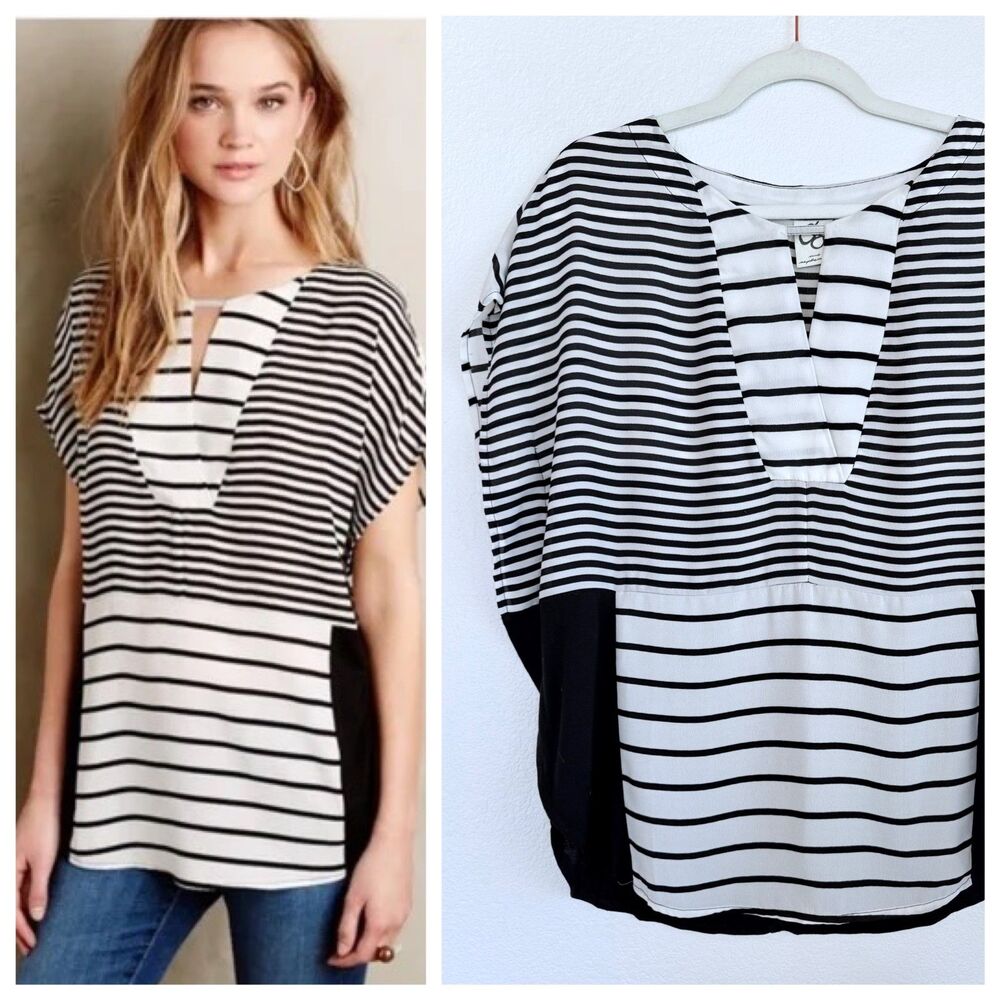 Anthropologie One September Madrigal Striped Mixed Media Dolman Sleeve Top Sz M